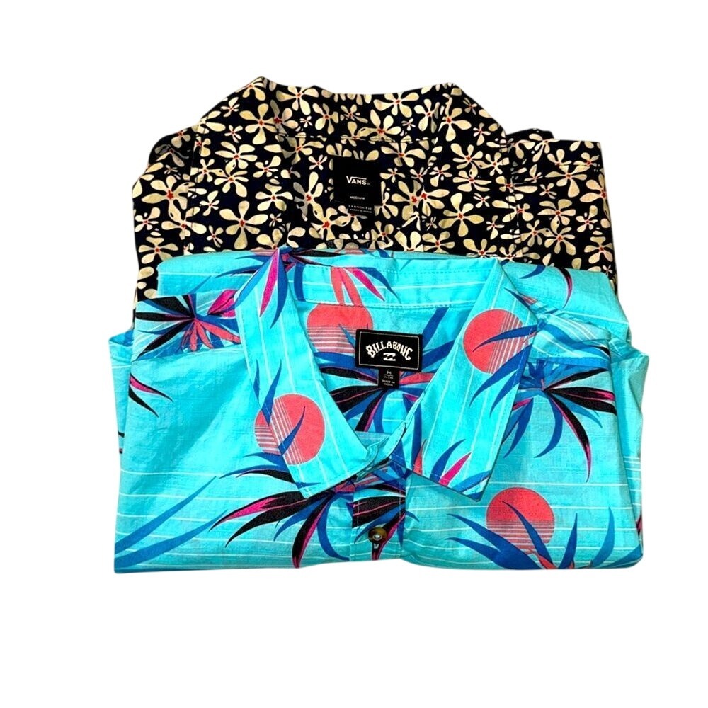 Vans Billabong Men's Colorful Floral Button Up Shirts Size Medium Surfer